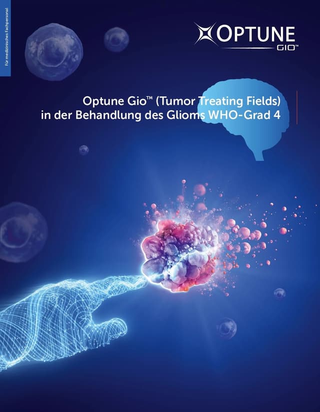 Healthcare professional brochure thumbnail for Novocure OPTUNE treatment with brain imagery